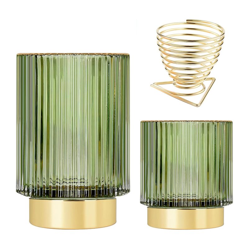HONTIUS green glass brush holder with gold-tone base