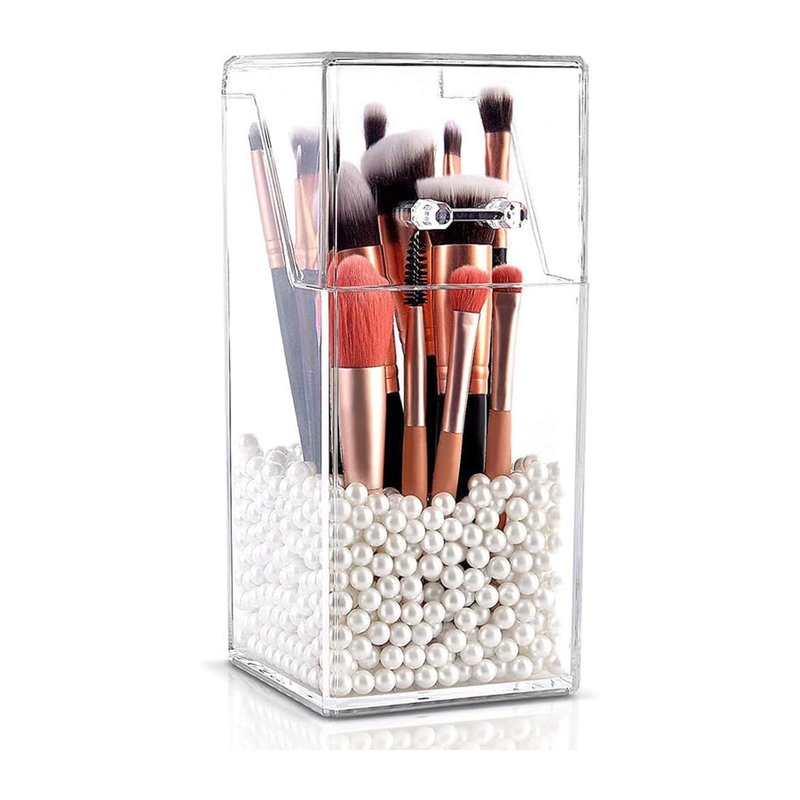QUUPY square covered acrylic brush holder