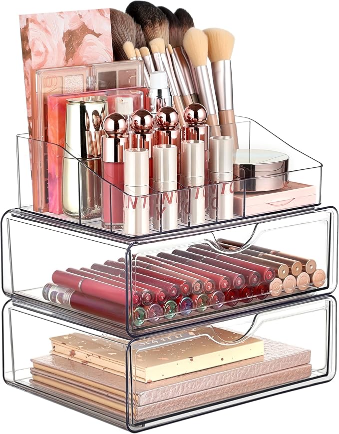 Vtopmart 3-Tier Clear Makeup Organiser with Drawer on Amazon UK