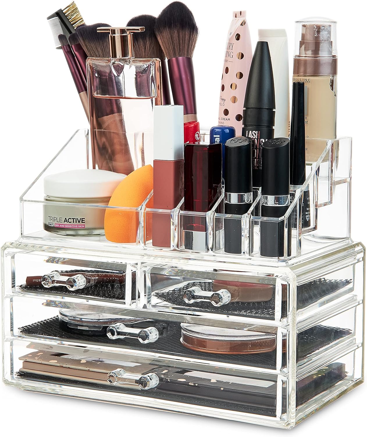 DECO-EXPRESS Acrylic Make Up Organiser with 4 Drawers on Amazon UK