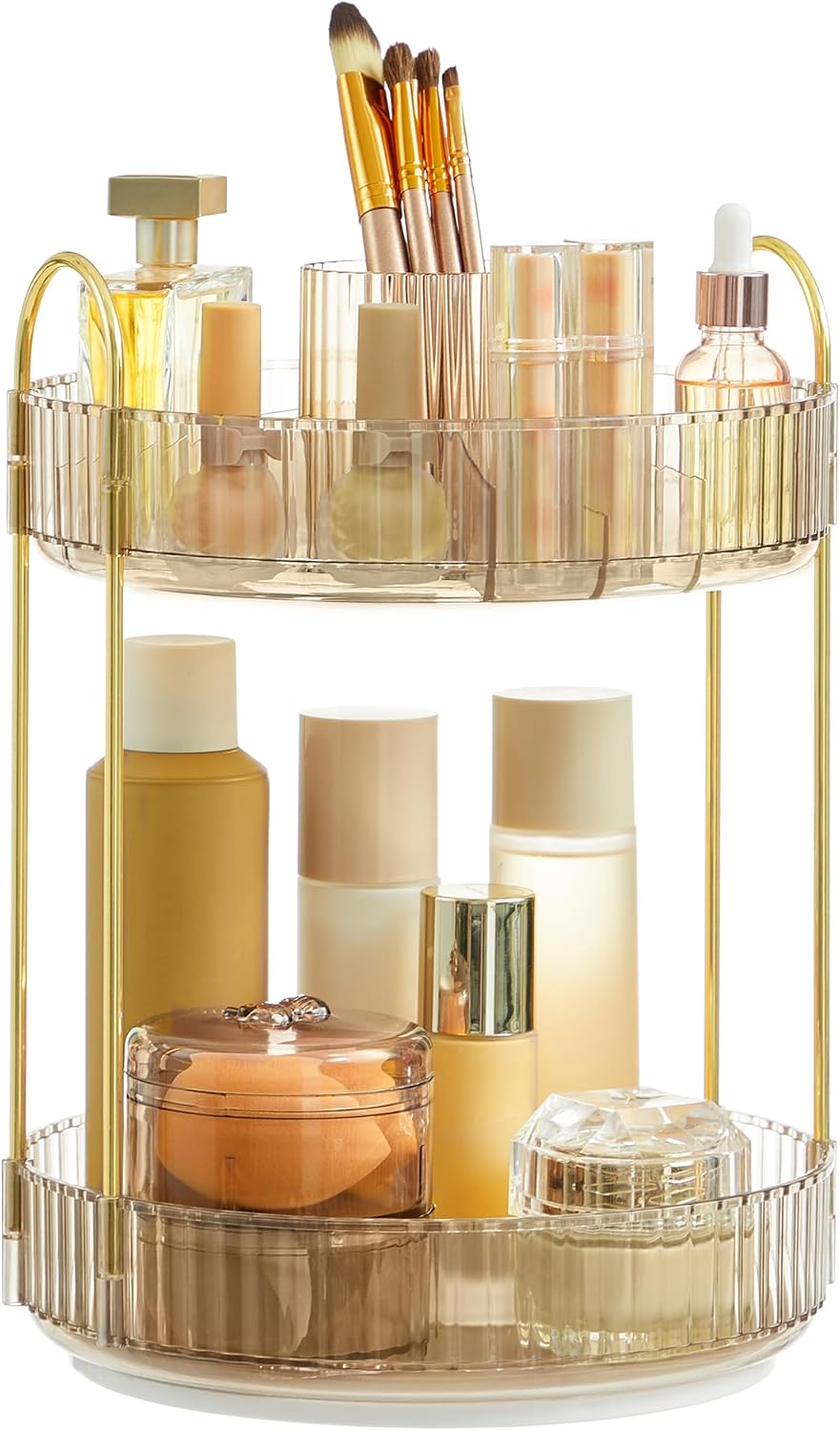 SONGMICS 2-Tier Round Champagne Gold Skincare Organiser