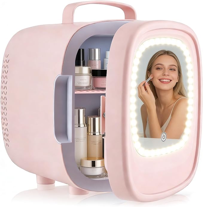 6L Mini Skincare Fridge with Mirror and Light on Amazon UK