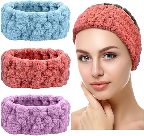 Chuangdi 3 Pieces Spa Headband Soft Terry Cloth