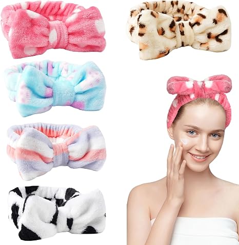 5 PCS Facial Headband, Makeup Hair Band Women Elastic Bowknot Skincare Headband