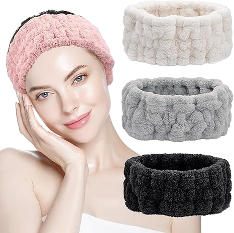 4 Pcs Headband for Washing Face, Facial Makeup Headband, Coral Fleece