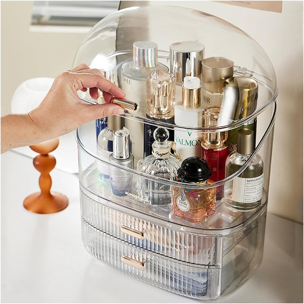 mDesign Transparent Makeup Organiser with Lid and Drawers