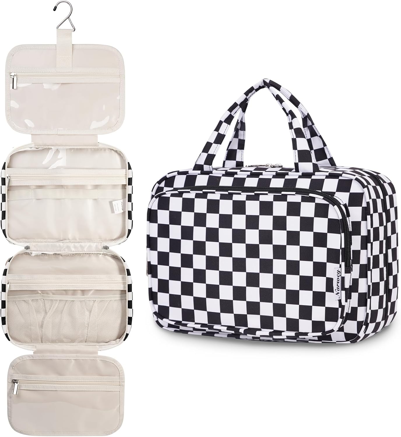 Narwey Large Checkered Hanging Travel Toiletry Bag