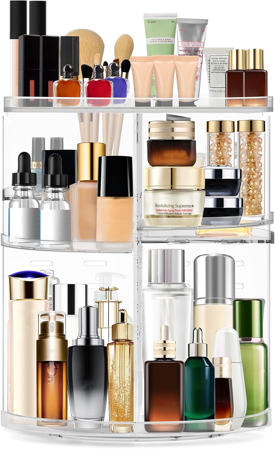 OBSGUMU 360 Rotating Acrylic Skincare Organiser with Adjustable Tiers